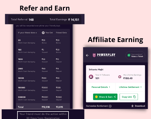 Earn up to 12,516 with Gamezy refer and earn per friend, and also earn affiliate.