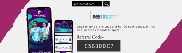 Playerzpot fantasy app interface and Referral Code.