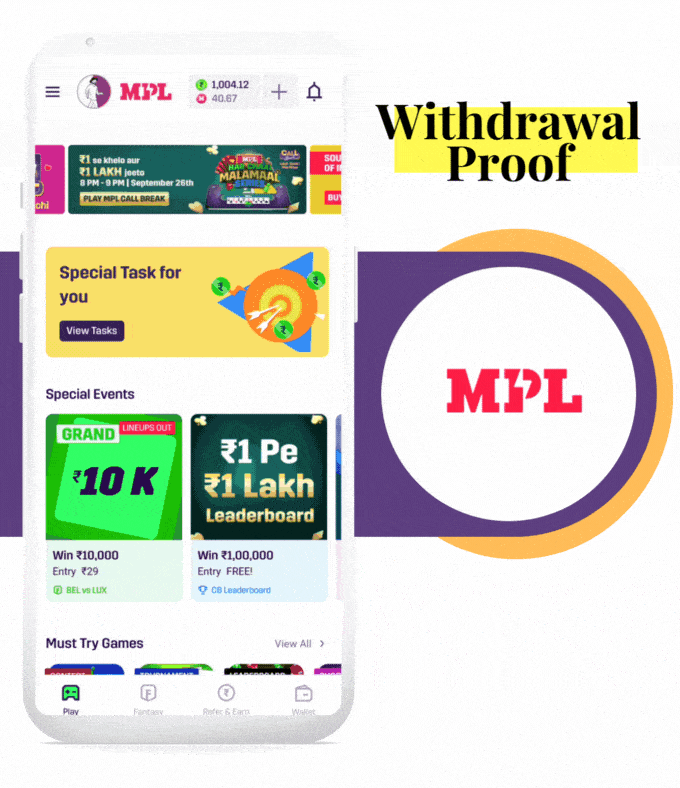 This is the Live withdrawal proof of the MPL App.